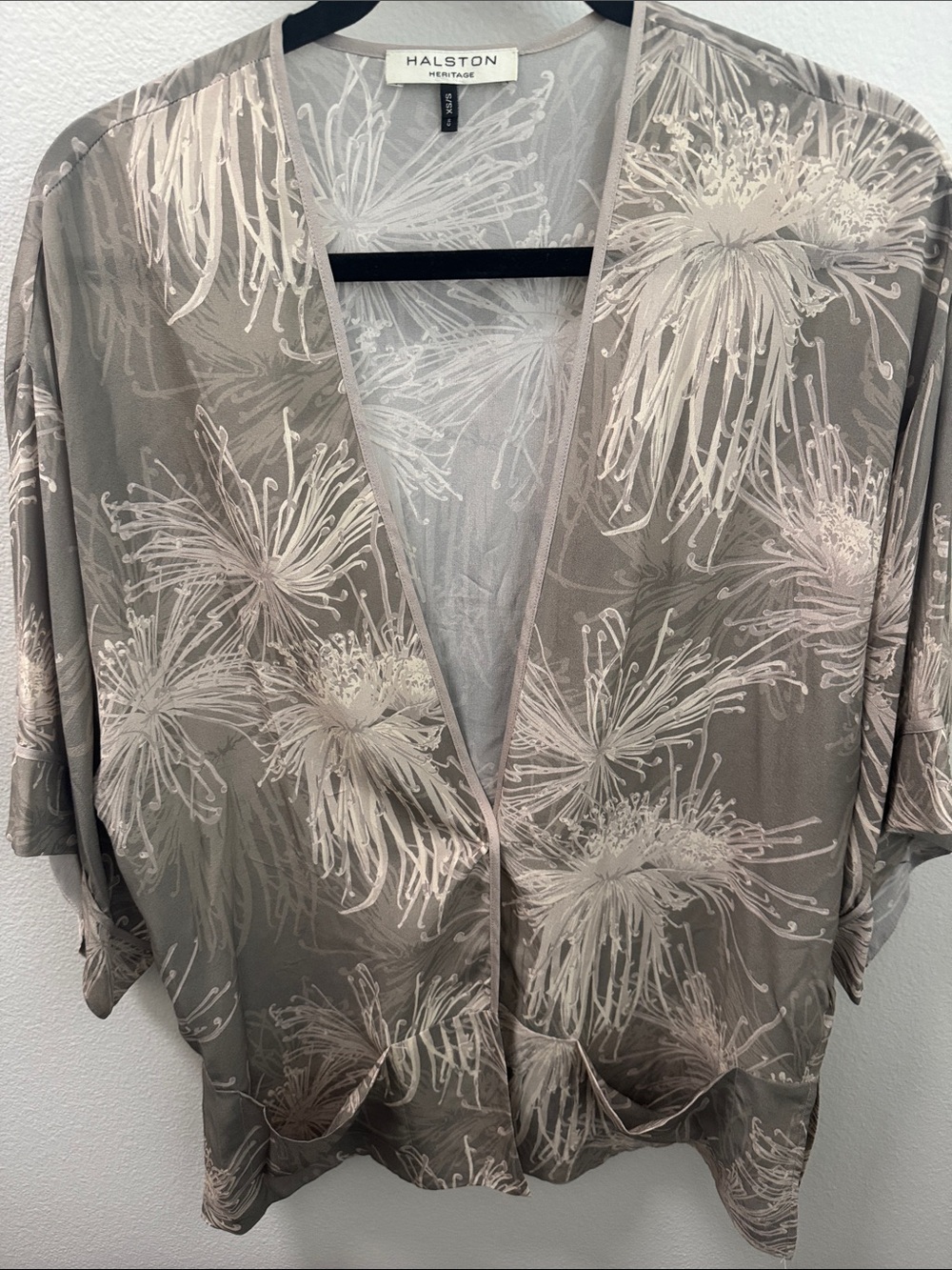 Halston Heritage Taupe Floral Print Open-Front Kimono